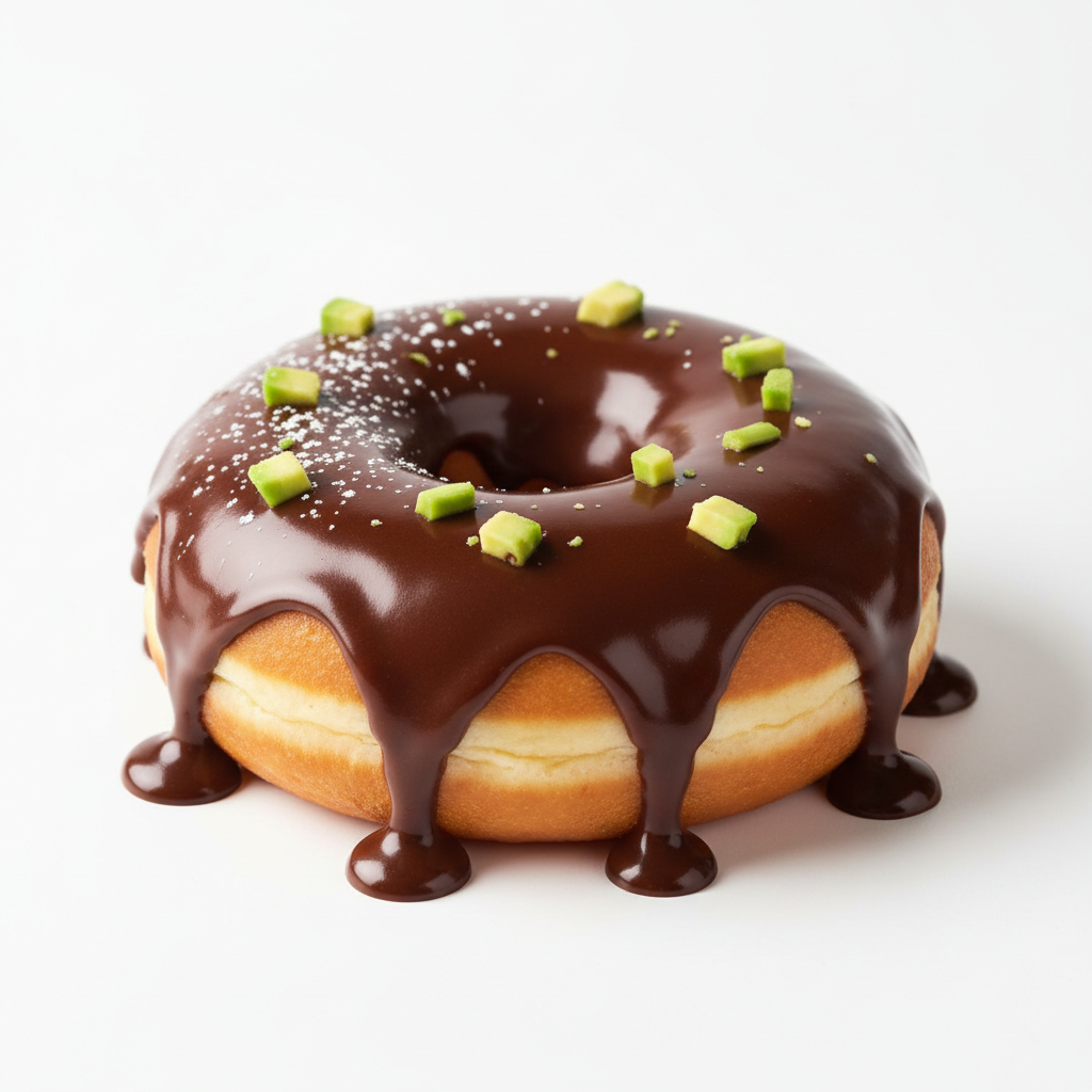 Vegan Chocolate Avocado donut on a clean white background