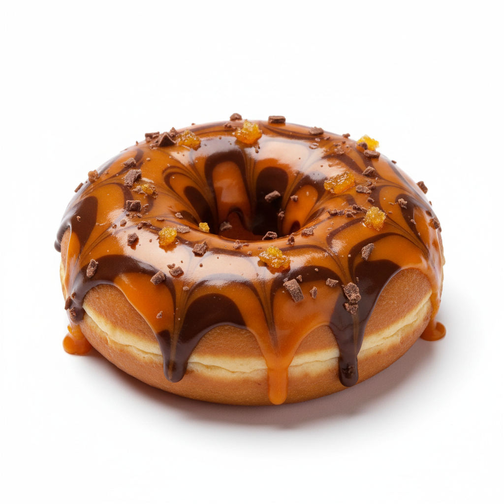Vegan Orange Chocolate Swirl donut on a clean white background